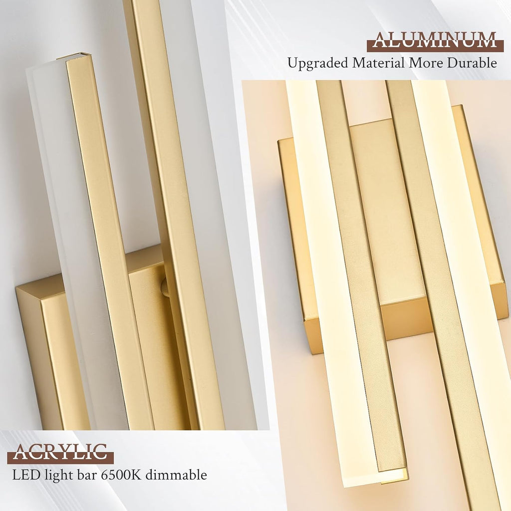 LED Wall Sconce Set of 2 Gold Remote Modern LED Vanity Lights Set of 2 Indoor Wall Light Fixtures for Living Room