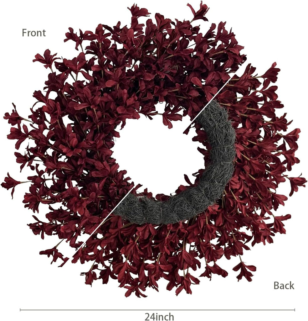24 Inch Burgundy Fall Wreaths for Front Door, Artificial Forsythia Wreath