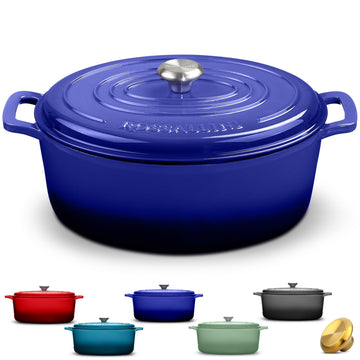 Enameled Cast Iron Lidded Oval Dutch Oven, 15.5 Qt, Indigo Blue