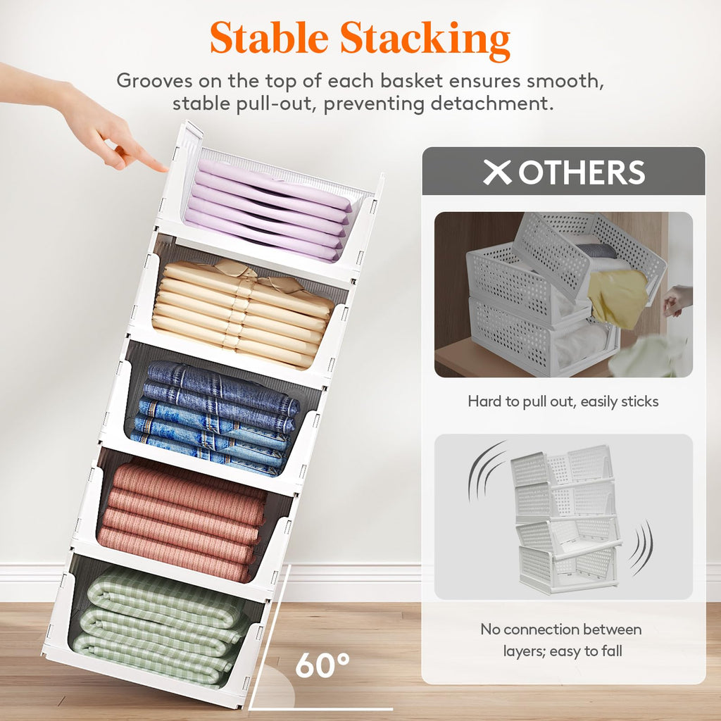 4 Pack Stacking Closet Organizers Shelf for Clothes 14" Depth