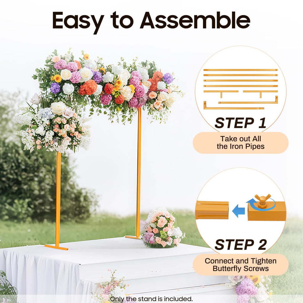 6.6x4.9 FT Backdrop Stand Heavy Duty with Base, Gold Wedding Backdrop Stand Pipe Kit Square Metal Balloon Arch Stand