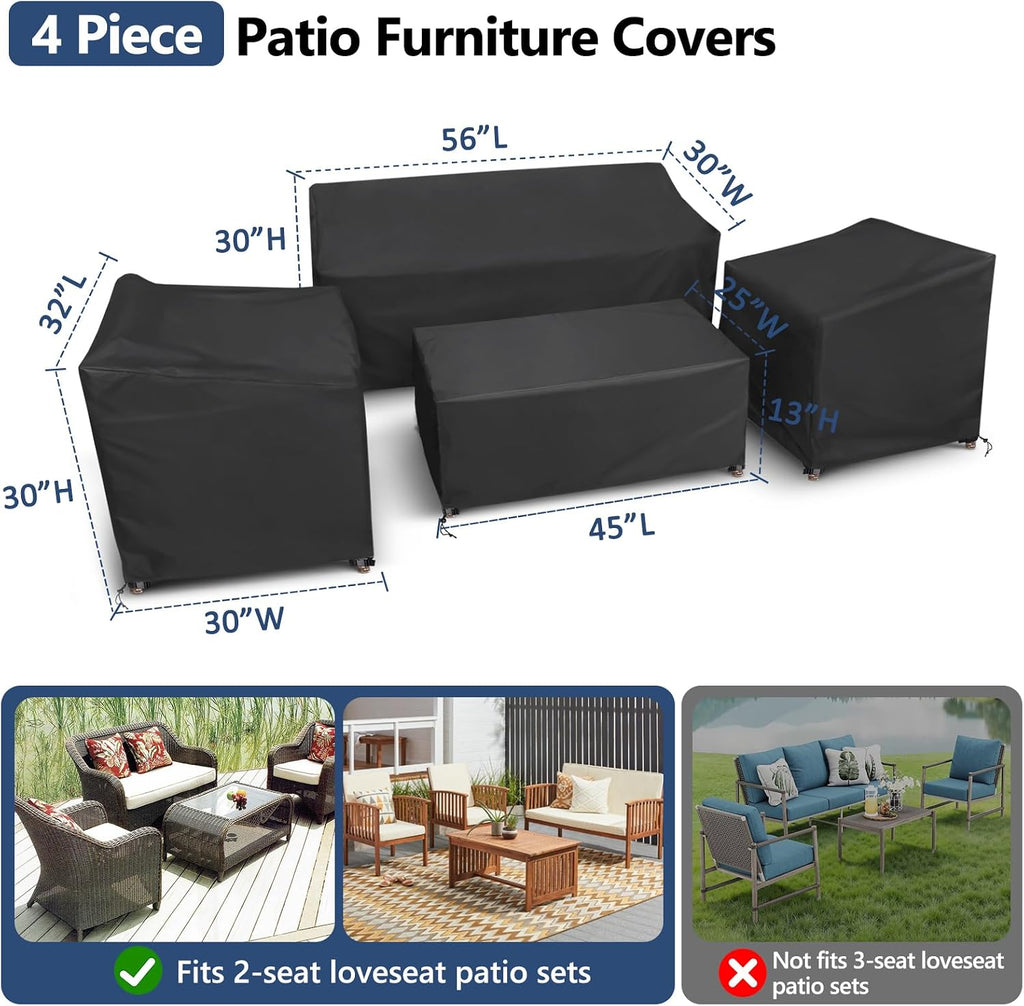Patio Furniture Cover 4 Piece Set, Black, Regular | Outdoor Furniture Cover Waterproof for Loveseat, Lawn Chairs