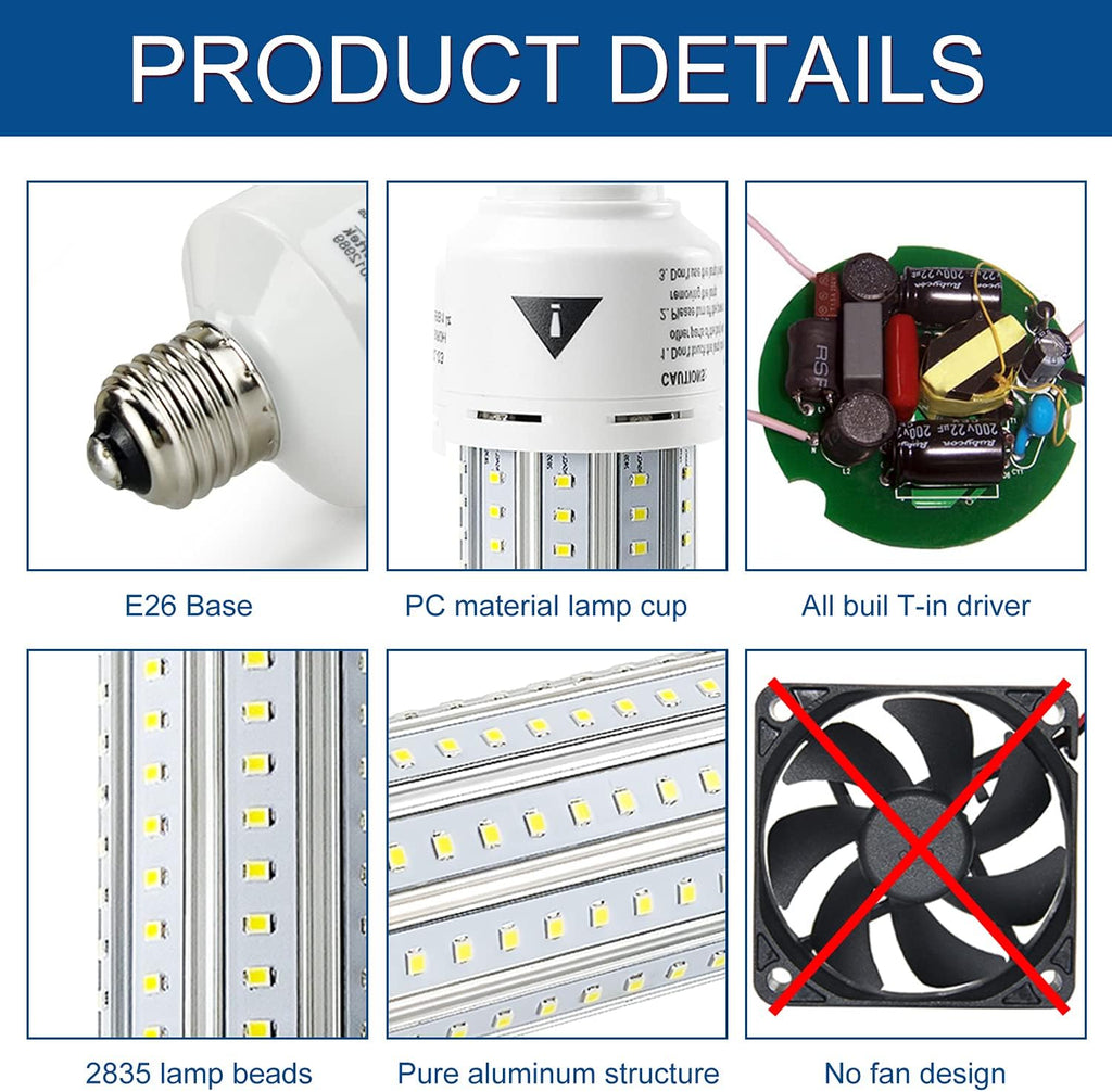 Mafuken 500W Equivalent LED Corn Light Bulb 7500 Lumen Led Bulbs 60W Super Bright 5000K Cool Daylight White E26/E27