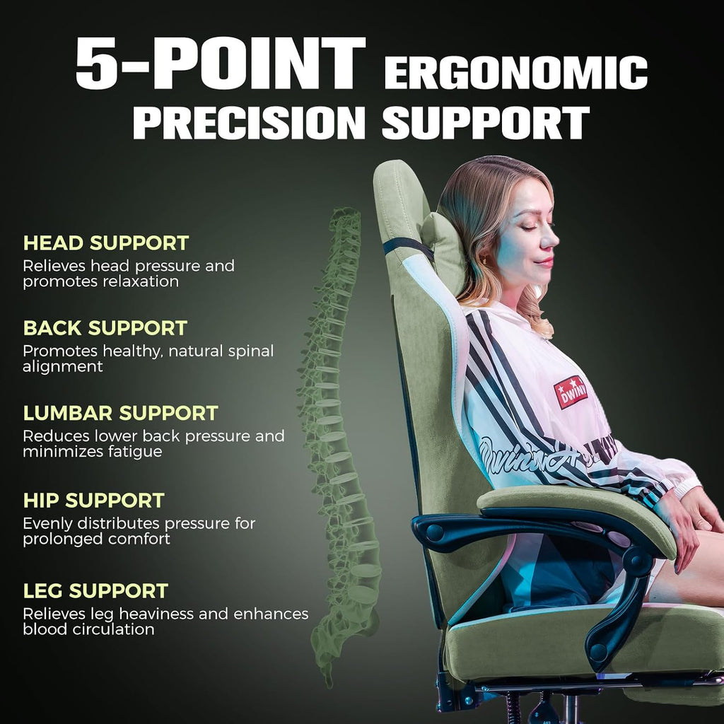 Big and Tall Gaming Chair 350lbs Heavy Duty Office Chair with Foot Rest, High Back Pocket Spring Ergonomic Computer