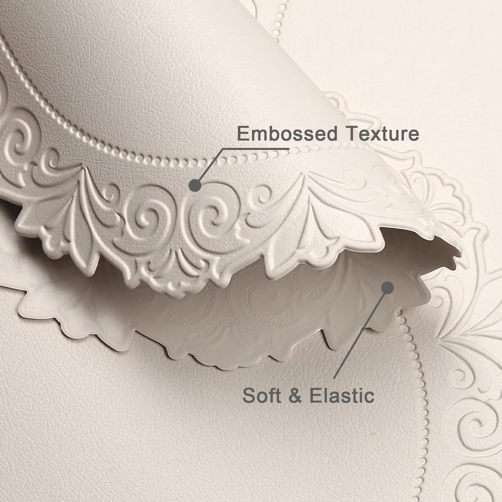 Round Faux Leather Placemats Set of 4, Dining Table Mats, Beige