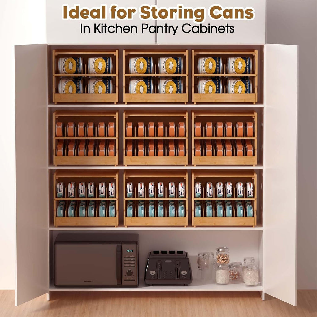 Stackable Bamboo Cat Food Can Organizer, Cat Canned Food Organizer Storage