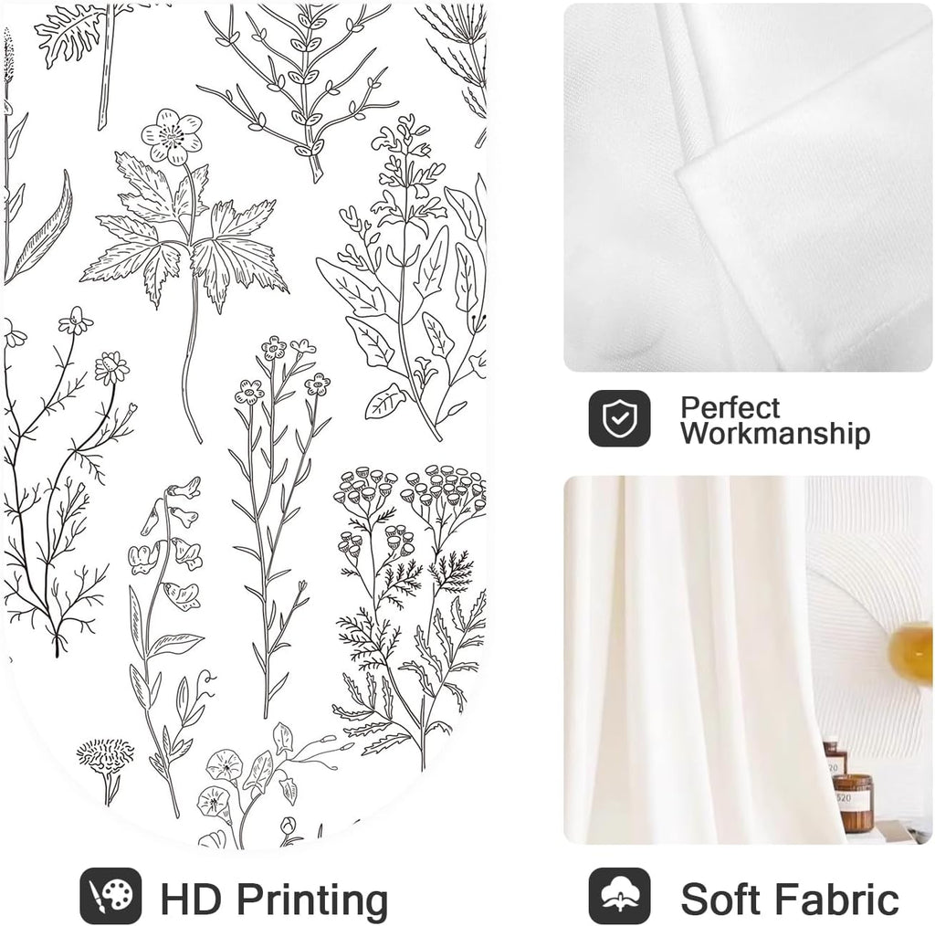 Vintage Floral Kitchen Window Curtains 27.5 x 39 Inch Small Short Mini Cafe Rod Pocket Retro Flower Black Grey and White Living Bedroom Room Home Treatment Set of 2 Curtain Panels Drapes Tiers