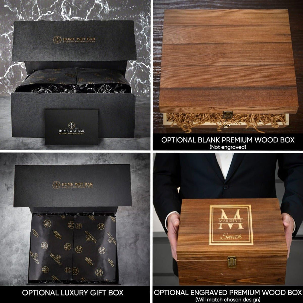 Personalized Whiskey Decanter Set with Wooden Gift Box - Set of 6