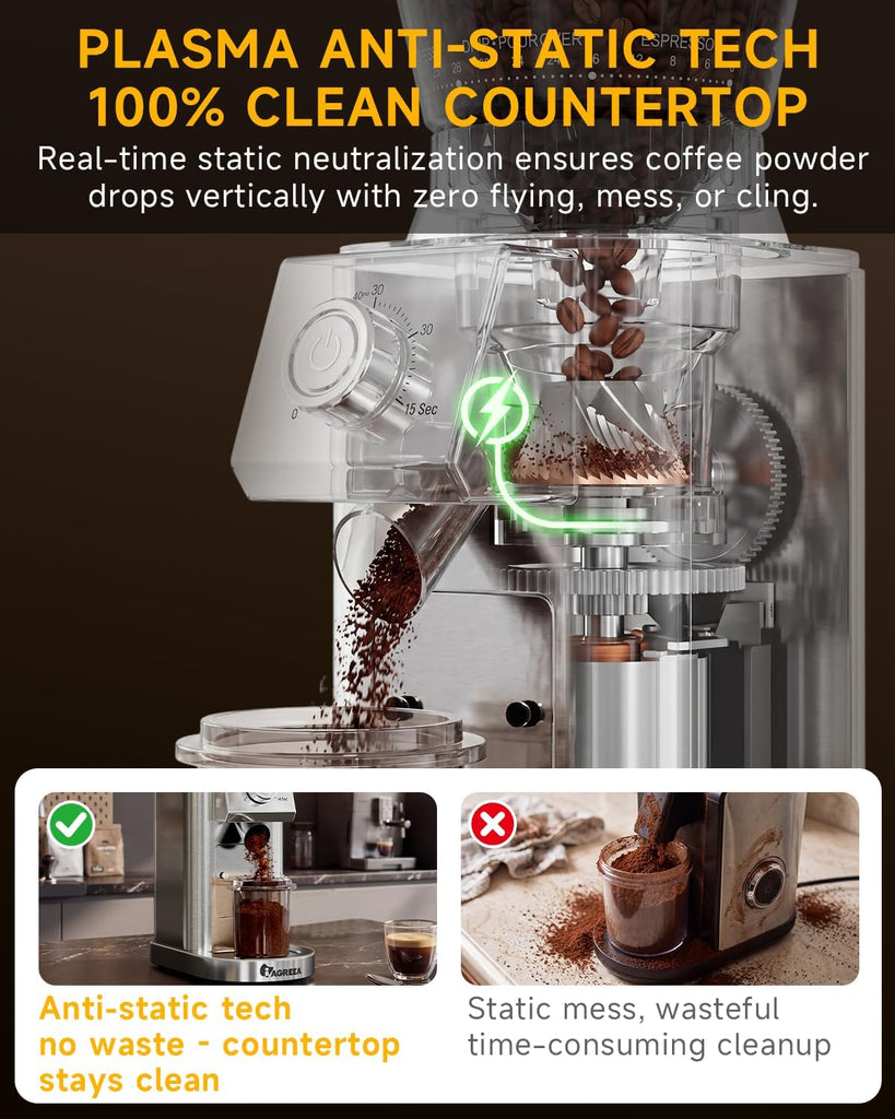 Coffee Grinder Use, Conical Burr Espresso Grinder 48 Grind | 450RPM Low-Speed Anti-Static, Precision Timer For Drip