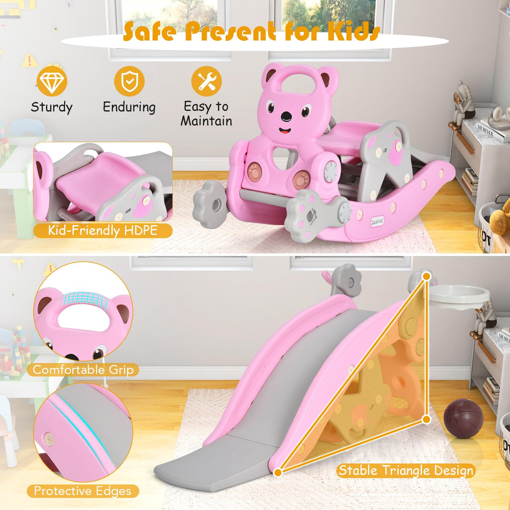 6 in 1 Toddler Slide Rocking Toy, Rocking Horse Playset with Stool