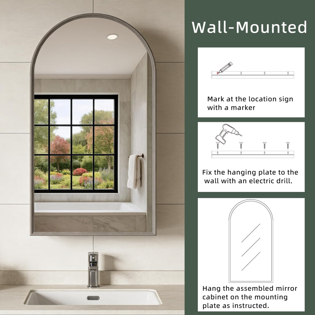 Arched Bathroom Medicine Cabinet Mirror Storage, NAT 16x30