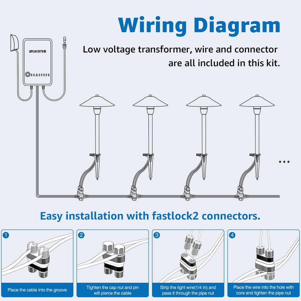 All-in-One LED Pathway Lighting Kit, 8-Pack Low Voltage Landscape Lights with Transformer and 100FT 16/2 AWG Wire