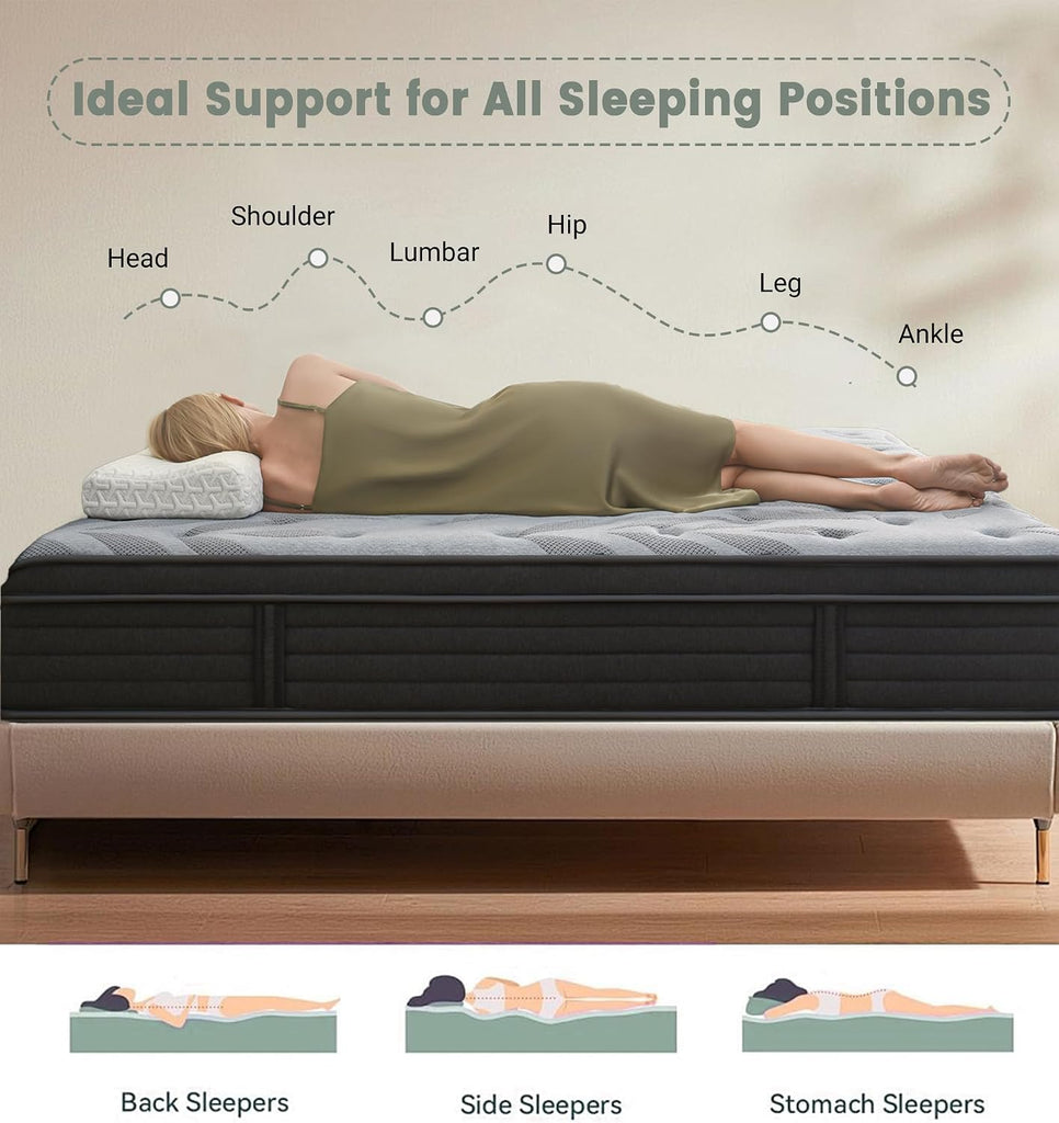 12 Inch Full Mattress, Medium Firm Hybrid Mattress in a Box | Gel Memory Foam & Pocket Coils, Grey Euro Top Mattress