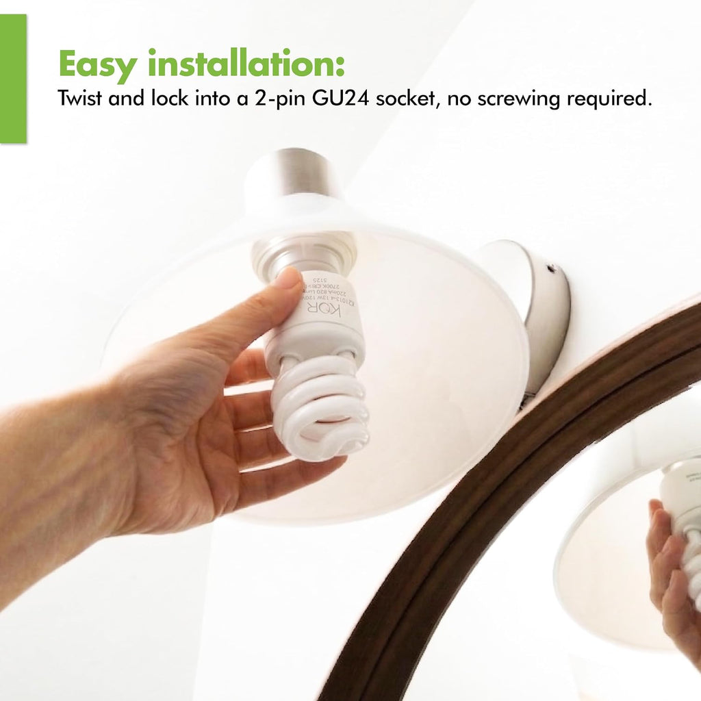 GU24 CFL Light Bulbs, 13W 60W Equivalent, 5000K Bright White, 4-Pack