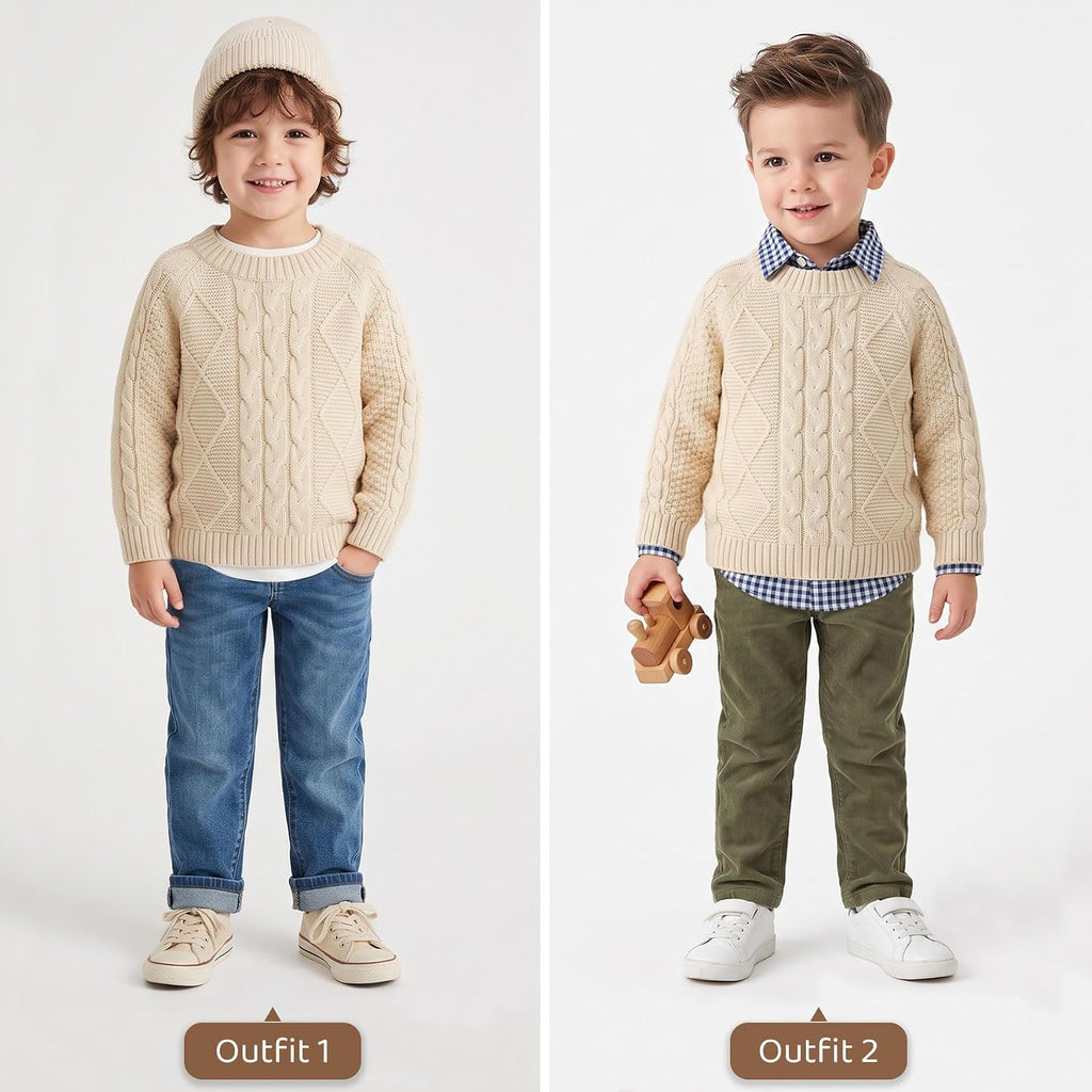 Baby Boys' Girls' Cable Knit Sweater Long Sleeve Solid Pullover Toddler Crew Neck Fall
