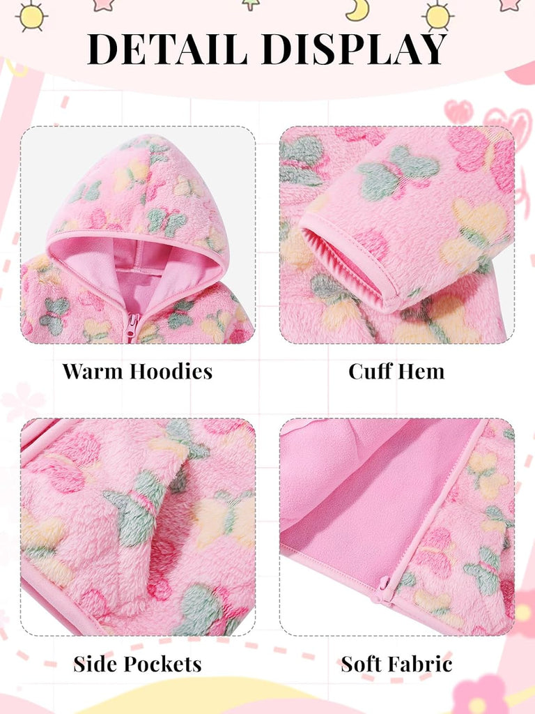 Toddler Baby Girls Thick Fleece Hoodie Jacket Zip Fuzzy Outerwear Coat
