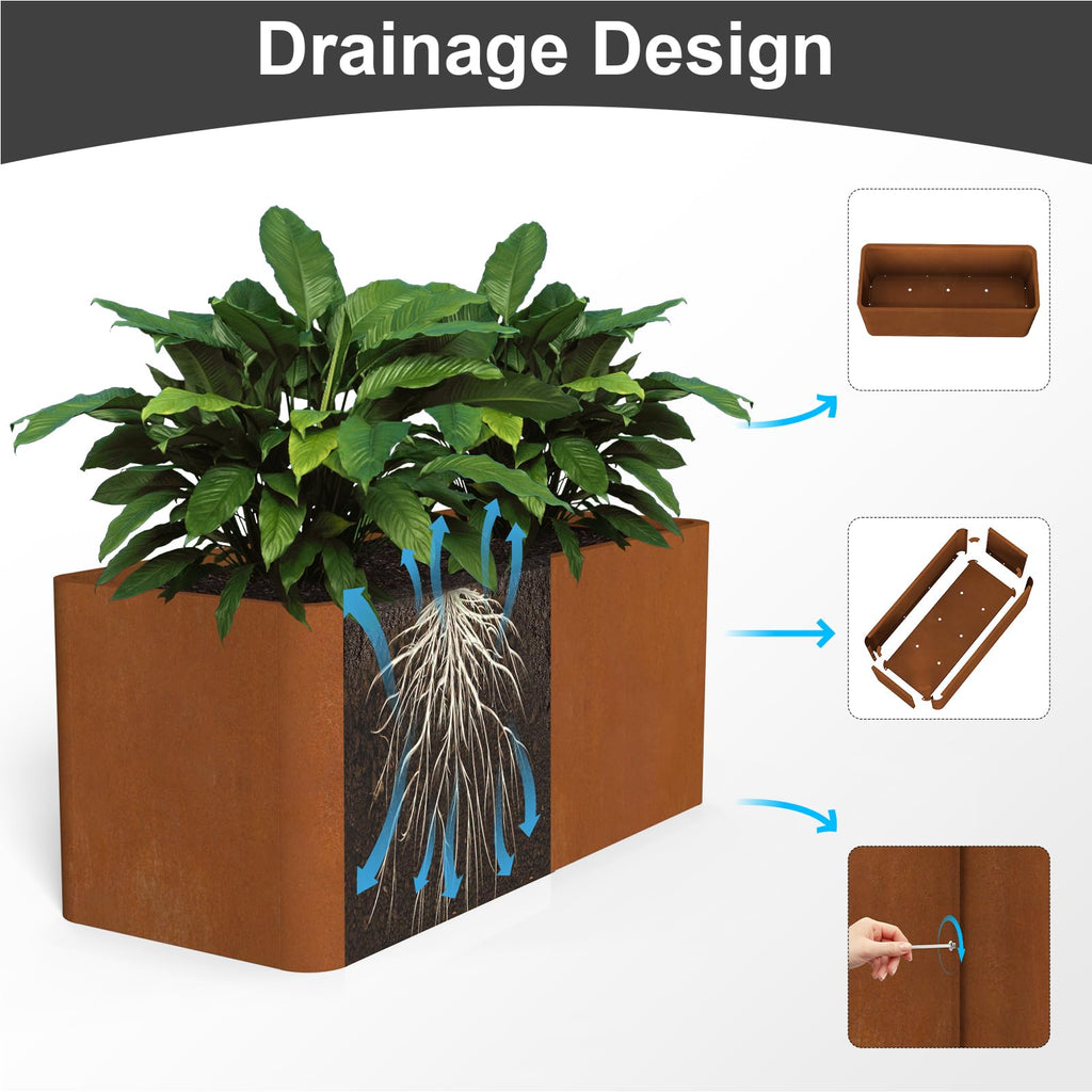Cor-ten Steel Planters 36" L x 15" W x 15" H, Rectangular Outdoor Planters