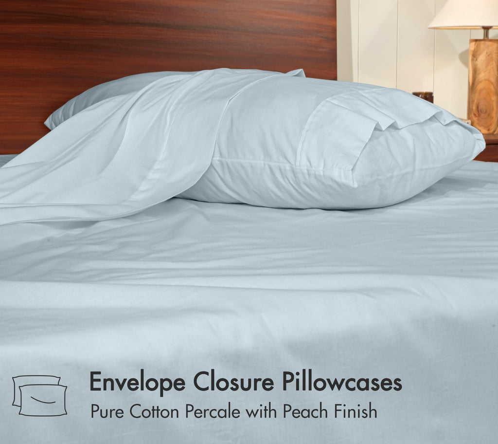 100% Cotton Queen Sheets, Percale Queen Sheet Set, Ice Blue