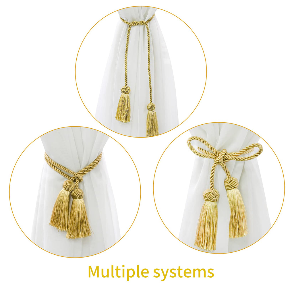 Curtain Tiebacks Window Curtain Tiebacks Decorative Tassels Tieback Gold Rope with Tassels Window Office - 4 Pack
