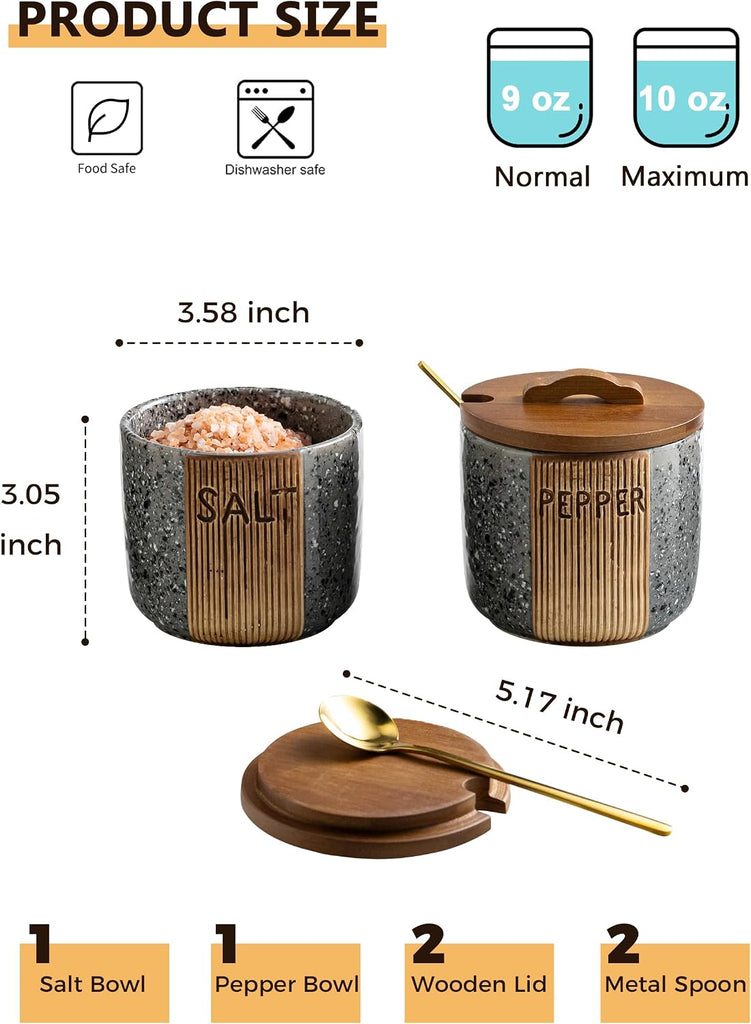 Salt and Pepper Containers for Countertop, Ceramic Salt Pepper Bowls - Set of 2