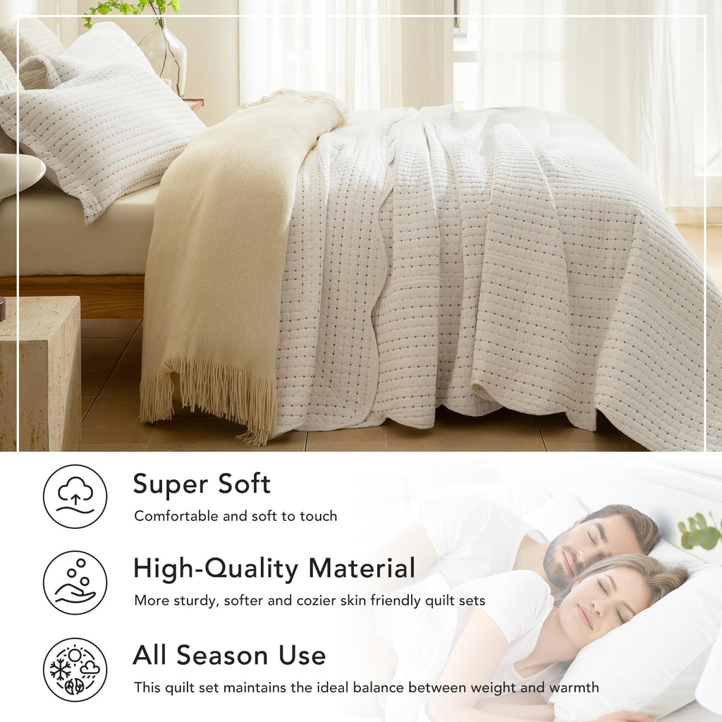 Quilt 120x120, Multi-Color Dot Print Quilted Bedspread & Coverlet Set, Lightweight & Soft Farmhouse