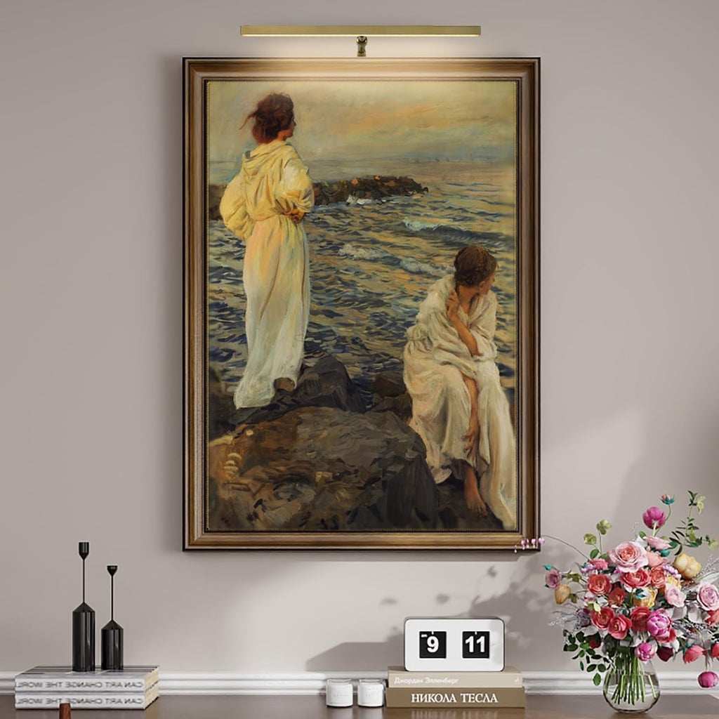 Brass Picture Lights for Paintings Plug in, 16" 4W Adjustable LED Gold Picture Light Art Light, Remote Control