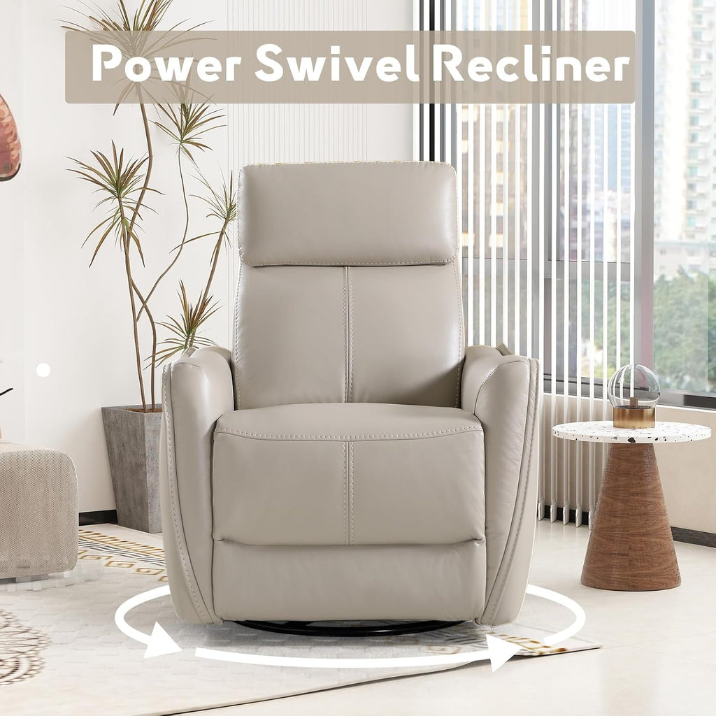 Power Swivel Rocker Recliner Chair with USB Port, Wide Seat, Head & Lumbar Support, Upholstered Glider Chair , Silver