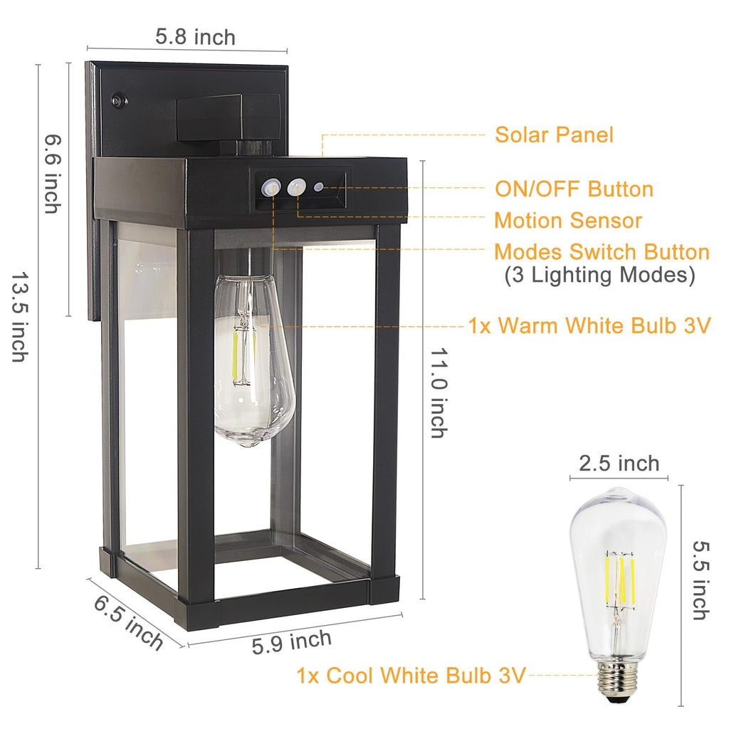 Solar Wall Lights Outdoor Waterproof with 3 Lighting Modes & Motion Sensor