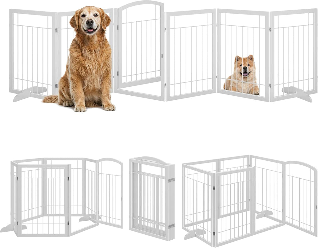 Dog Gate Indoor with Door, Freestanding, Foldable, 144" W x 30" H