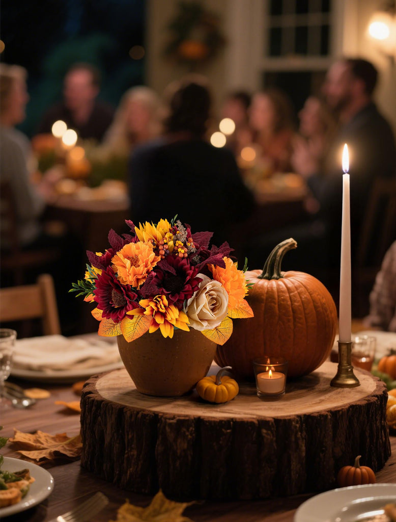 Fall Centerpieces for Tables Decorations, 2 Pcs, Red and Orange