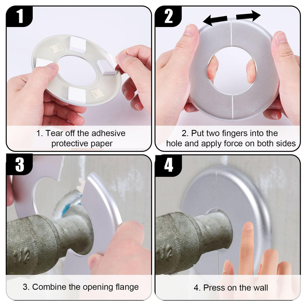 2pcs Wall Split Flange, Self-Adhesive ABS Round Escutcheon Plate Plumbing Cover Plates for 51mm/2in Diameter Pipe