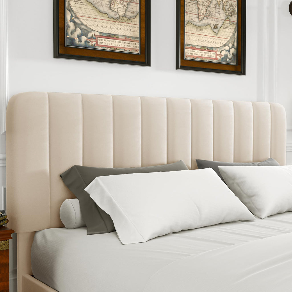 King Size Upholstered Bed Frame with 4 Drawers and Headboard, Velvet Platform Storage Bedframe, Wooden Slats Support