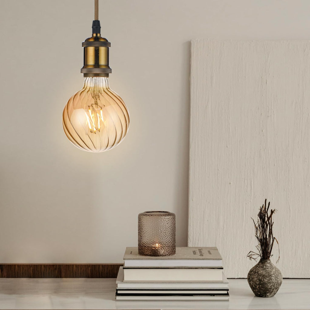 Large Decorative LED Light Bulbs, G30 Amber Glass Diagonal Shape