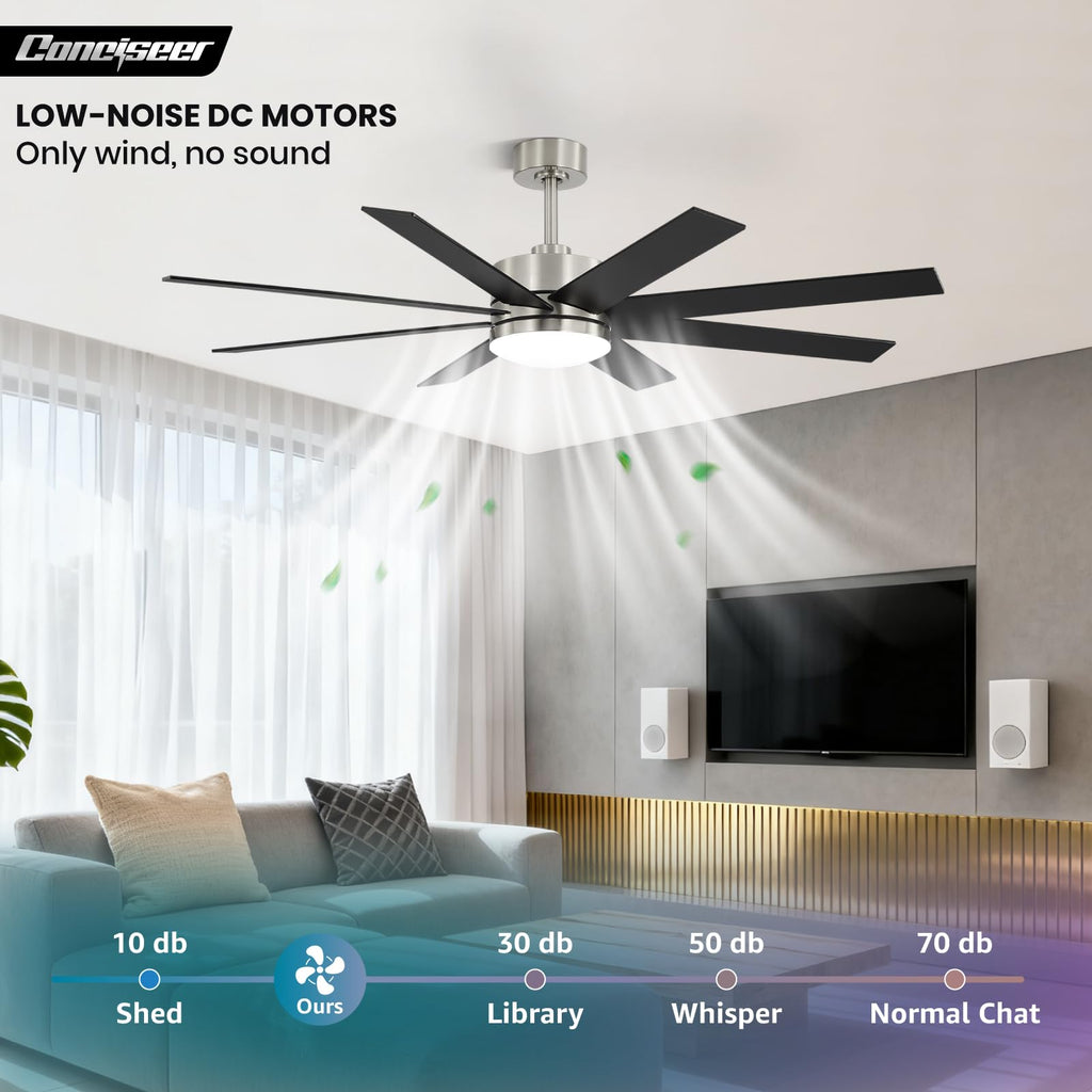 60 Inch Ceiling Fans with Lights and Remote, Dual Color 6 Blades, Bedroom Living Room Office Library Cafe Outdoor