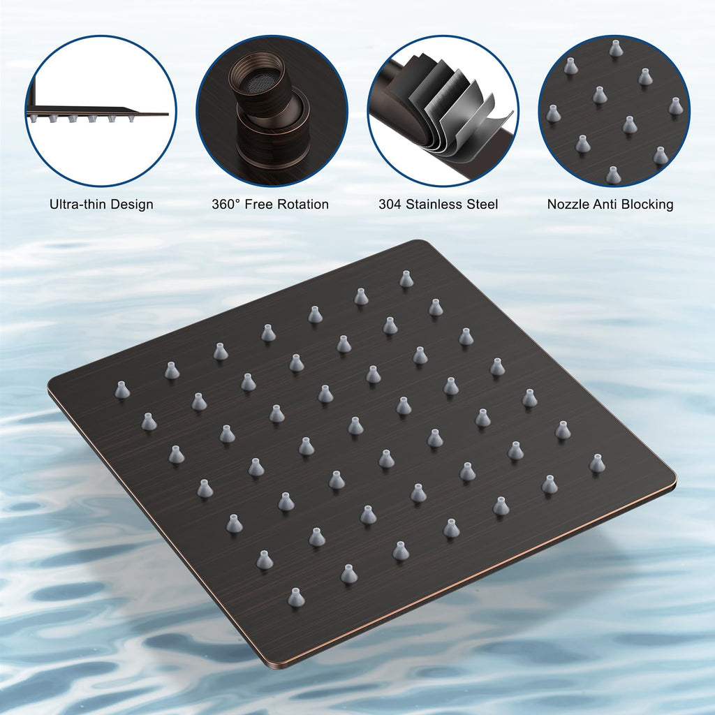 Rain Shower System 12"&6" Shower Heads Wall Mount Shower Faucet Set