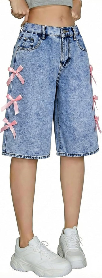 Girls Jean Shorts Baggy Jorts Elastic Waist Denim Shorts