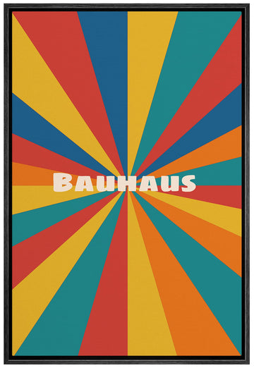 Framed Canvas Print Wall Art Rainbow Geometric Bauhaus Landscape Abstract Shapes Illustration Modern Art Bohemian