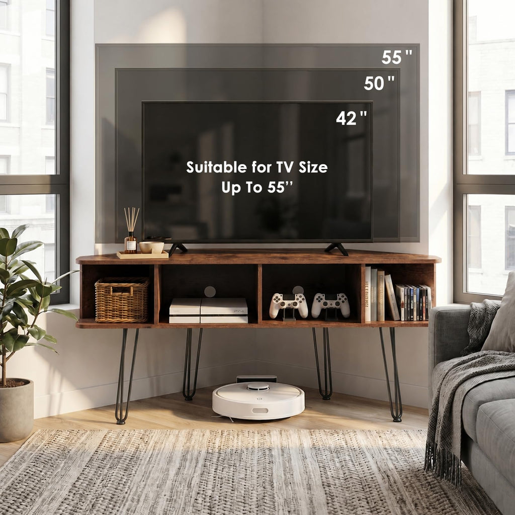 Corner TV Stand for 55 Inch TV, Rustic Brown TV Stand