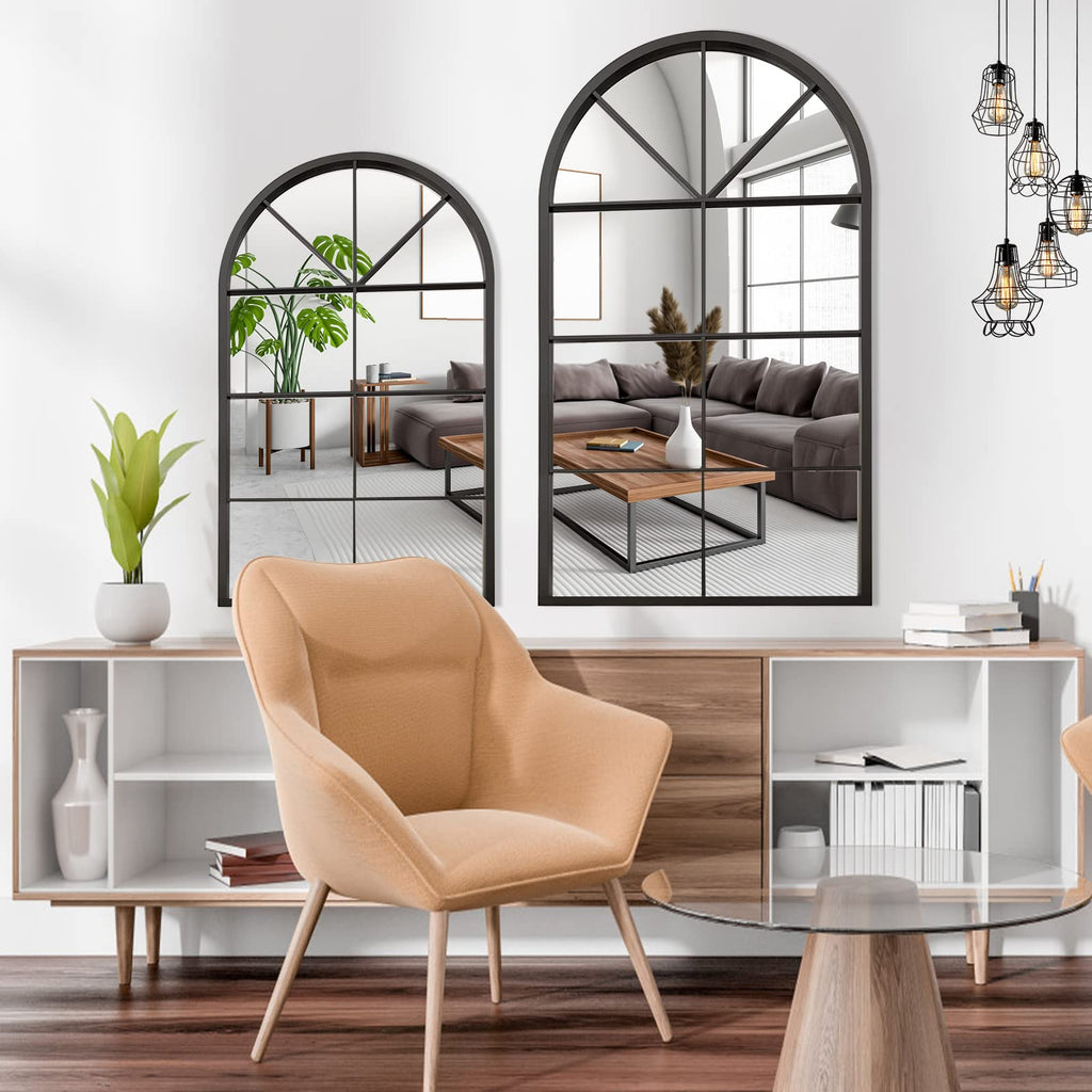 Black Arch Windowpane Mirror, 31.5" x 19.7" Wall Mounted Mirrors