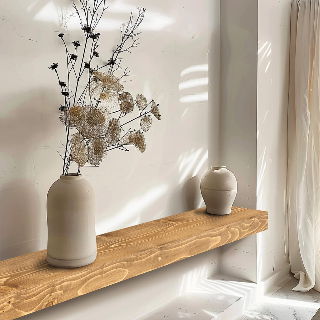 60'' Fireplace Mantel, 3'' Thick Pine Wood Floating Shelf, Wood