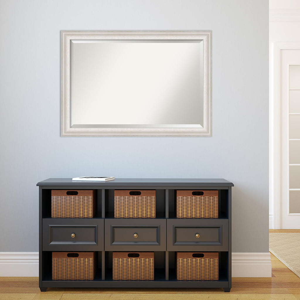 White Wall Mirror 28x40 Trio White Wash Silver Rectangle Bathroom Mirror for Wall Decor Living Room, Large Country