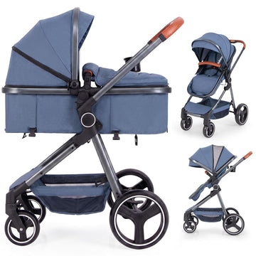 2 in 1 Baby Stroller, Foldable High Landscape Shock Absorption with Reversible Seat, Newborn Convertible Stroller