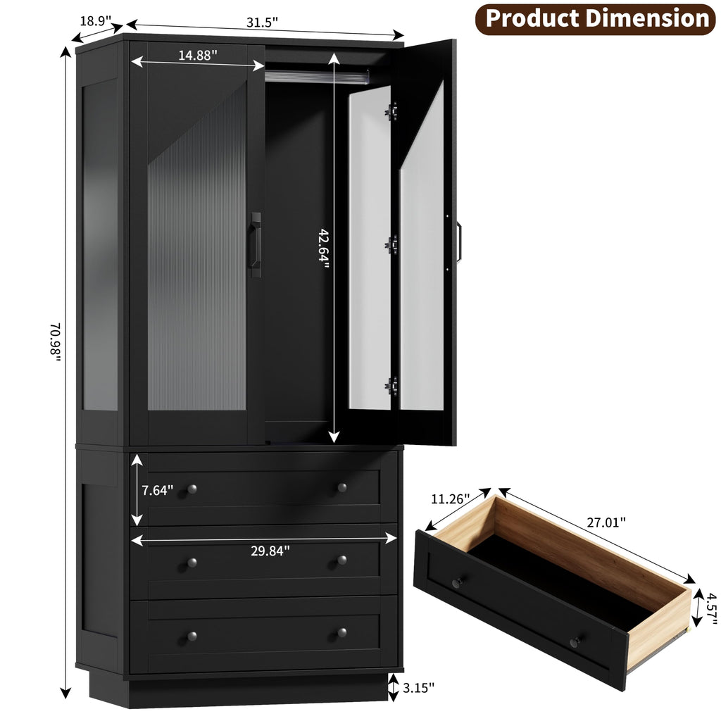 Tall Armoire Wardrobe Closet with 2 Door and 3 Drawers