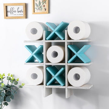 Tic Tac Toe Toilet Paper Holder Light Blue Funny Bathroom Wall Decor