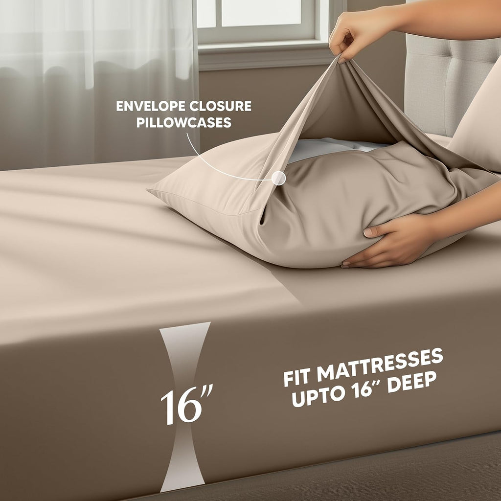 Queen Sheet Set - 4 Piece Bed Sheets, Soft and Breathable Microfiber, Includes 1 Fitted Sheet, 1 Flat Sheet and 2