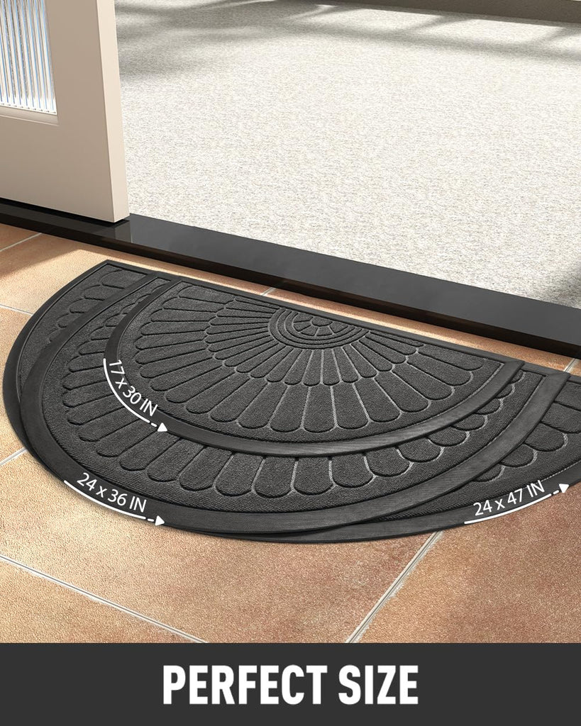 Door Mat Outdoor Indoor Entrance Doormat-Semicircular Durable Rubber Non Slip Front Door Mat for Outside Inside Entry