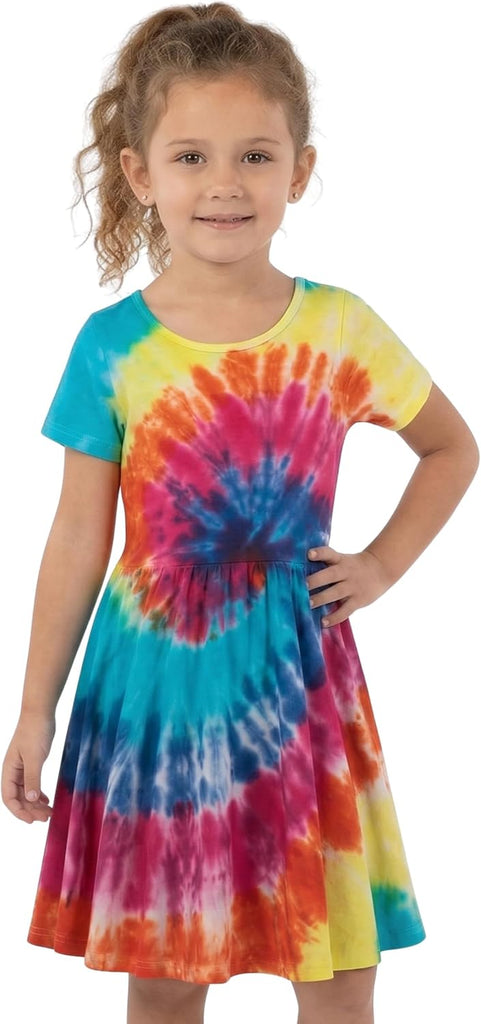Girls Twirl Dress Girls Short Sleeve Twirly Skater Dress Tie Dye