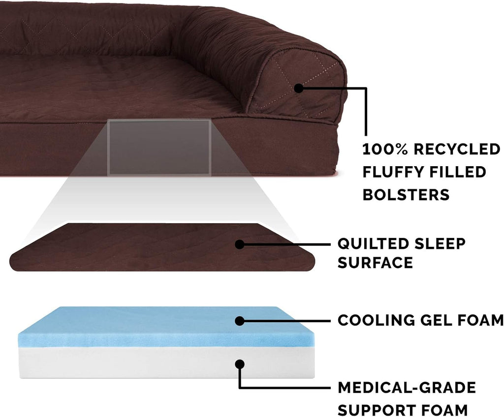 Cooling Gel Dog Bed for Dogs w/ Removable Bolsters & Washable Cover, For Dogs Up to 35 lbs - Quilted