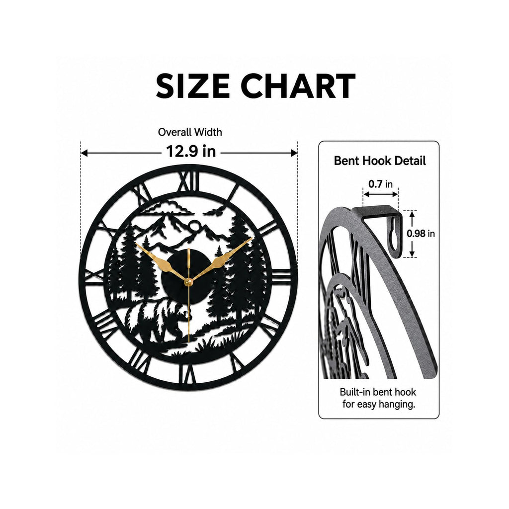 Metal Bear Wall Clock, Rustic Cabin Wall Clock, Mountain Wall Clock, Woodland Decor, Roman Numeral Wall Clock