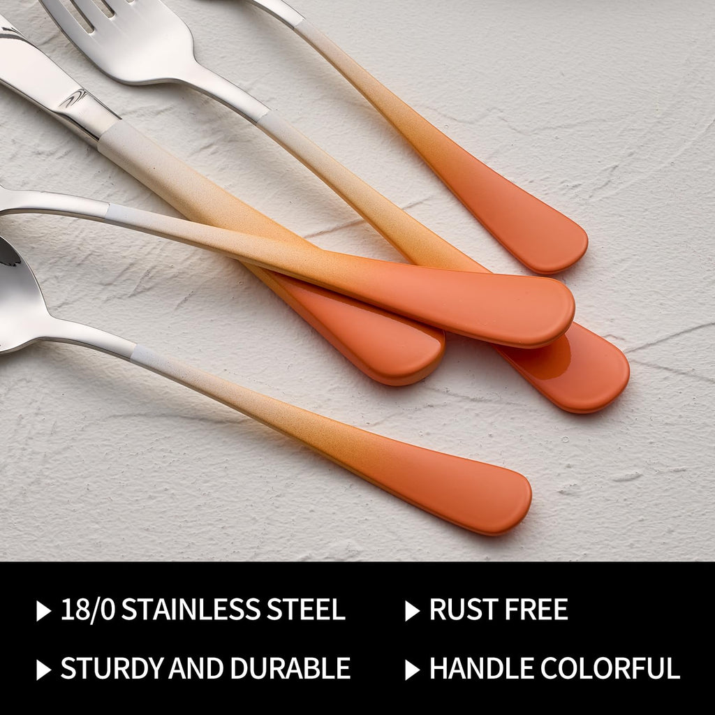 20-Pieces Color Silverware Sets for 4,Orange and white Handle Stainless Steel Cutlery Set, Include Forks Spoons and